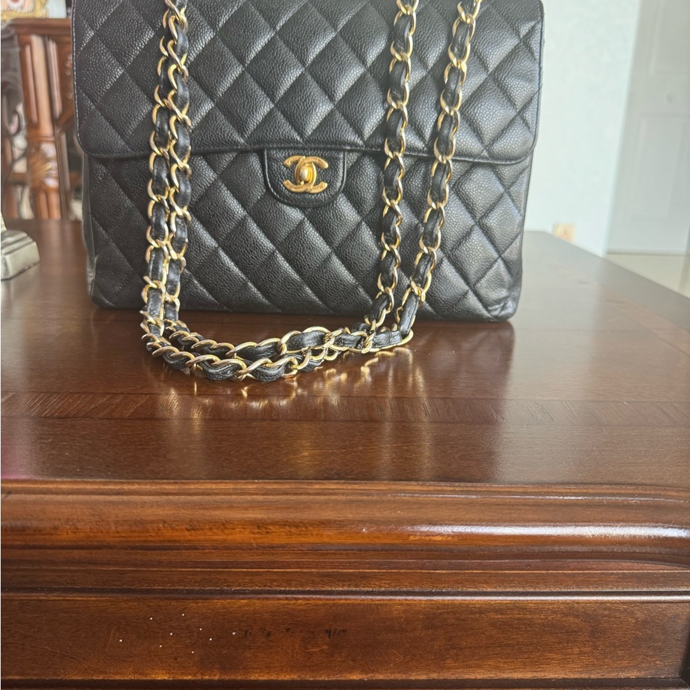Chanel Black Caviar Vintage Jumbo Single Flap -24k gold hardware - Picture 6 of 17